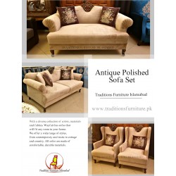 Velvet Sofa with Antique Polish